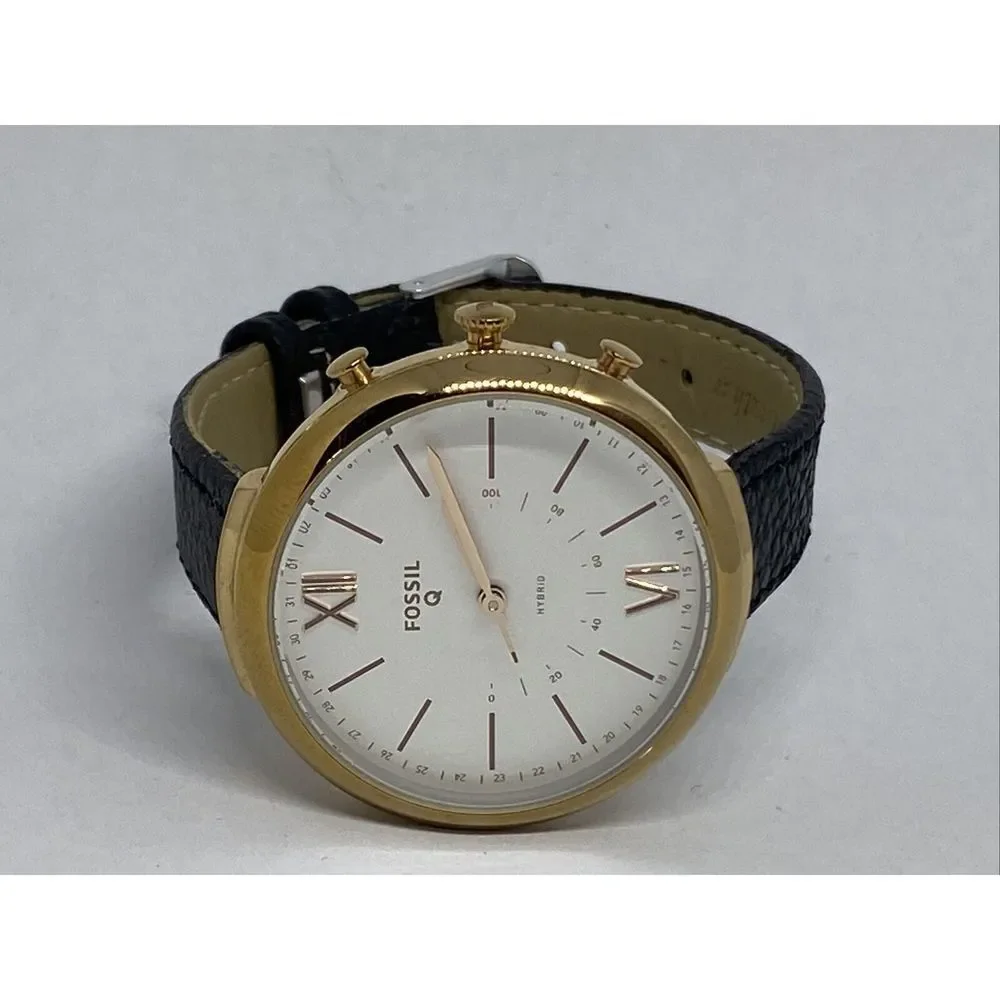 Fossil FTW5021 Women's Black Leather Silver Analog Dial Hybrid Smartwatch XX803